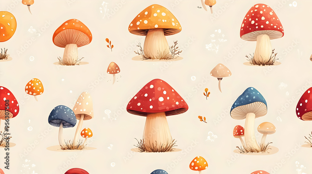 Colorful Mushroom Seamless Pattern Illustration Colorful Mushroom Seamless Pattern Illustration