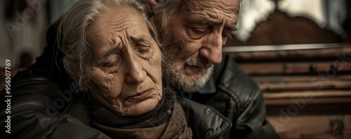 Wallpaper Mural Cinematic portrayal of an older man holding and comforting a grieving younger woman in emotional distress. Torontodigital.ca