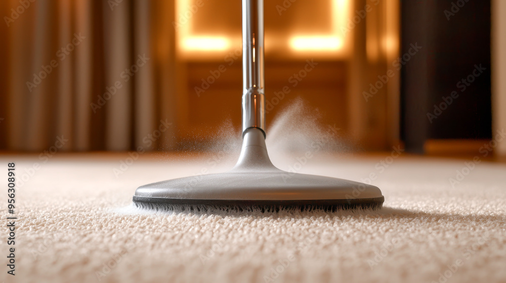 Close-up of a steam cleaner removing dirt from a carpet in a well-lit room. Ideal for cleaning and home improvement themes. Close-up of a steam cleaner removing dirt from a carpet in a well-lit room. Ideal for cleaning and home improvement themes.