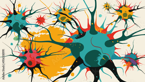Colorful Abstract Neuron Network Art Illustration