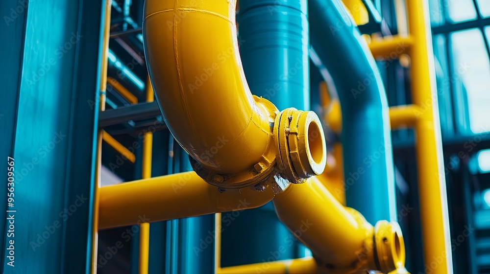 Production of yellow gas pipes in a factory Production of yellow gas pipes in a factory