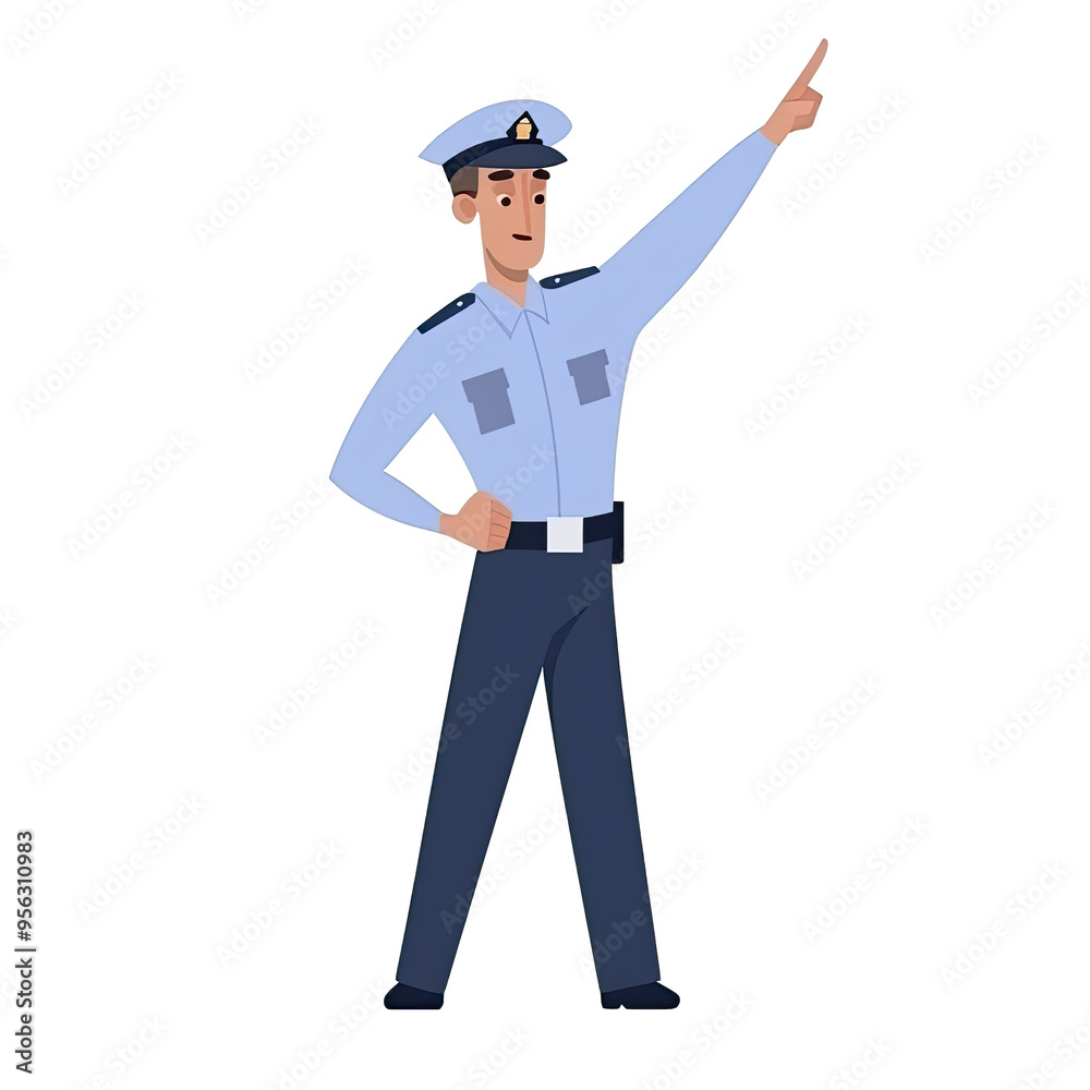 An illustration of a mustached security guard celebrating An illustration of a mustached security guard celebrating