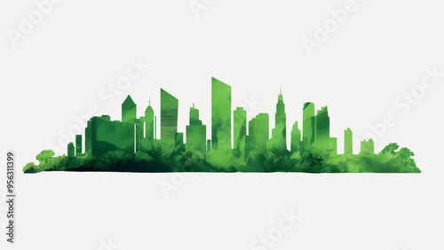 Green urban skyline silhouette