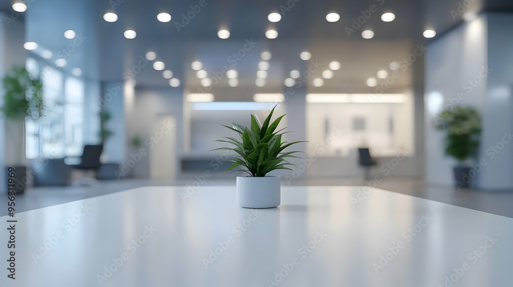 Modern Office Interior with Plant on Table