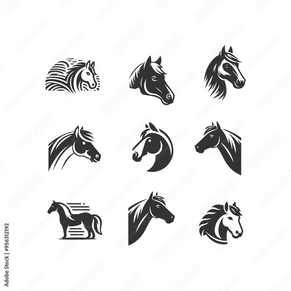 Fototapeta premium Unique Horse Head Logos: Perfect for Equestrian Businesses, Horse head collection horse vector collection horse logo stunning vector collection Ai generated