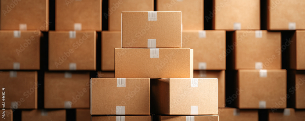 Stacks of cardboard boxes arranged neatly, showcasing storage and shipping concepts, ideal for logistics and e-commerce visuals. Stacks of cardboard boxes arranged neatly, showcasing storage and shipping concepts, ideal for logistics and e-commerce visuals.