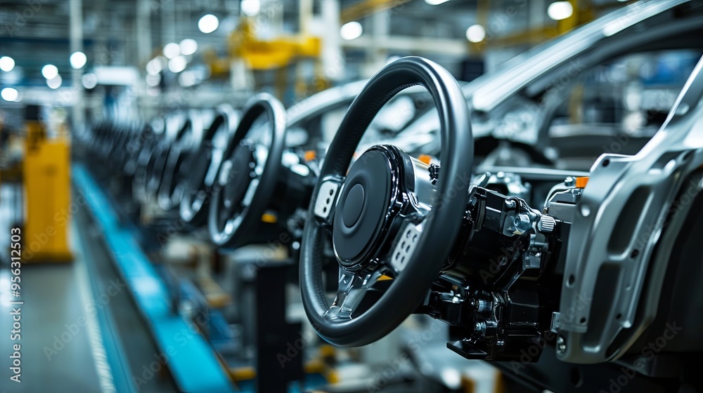 Production of a car steering wheel at the factory Production of a car steering wheel at the factory