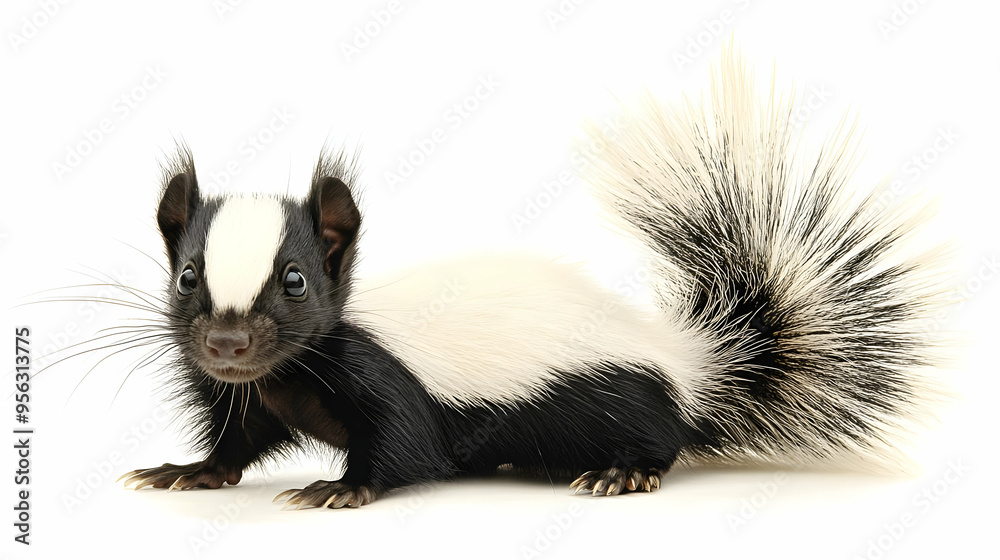 Cute Baby Skunk with White Stripes on Black Fur Cute Baby Skunk with White Stripes on Black Fur
