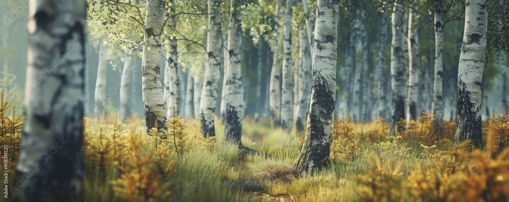 Rustling birch trees in a peaceful forest glade, 4K hyperrealistic photo Rustling birch trees in a peaceful forest glade, 4K hyperrealistic photo