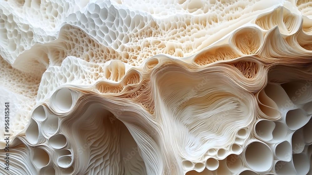 48. Abstract, layered paper shapes creating a complex, three-dimensional visual with intricate textures