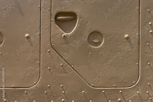 The door of an old military truck. Military background 