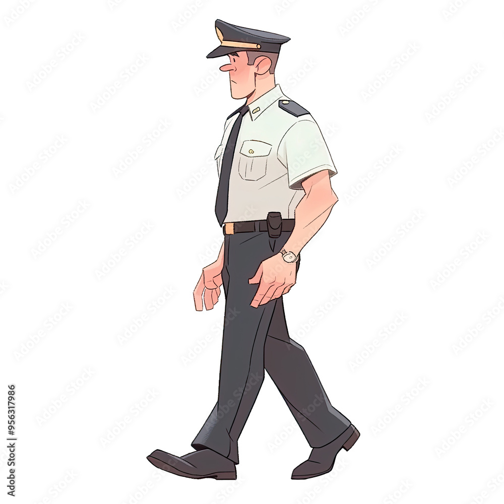 An illustration of a security guard walking