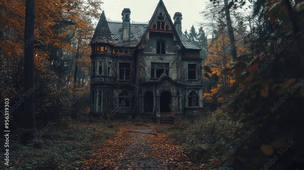 Old Abandoned Haunted House, Spooky Halloween Setting, 3D Render Illustration. AI generated illustration. Old Abandoned Haunted House, Spooky Halloween Setting, 3D Render Illustration. AI generated illustration.