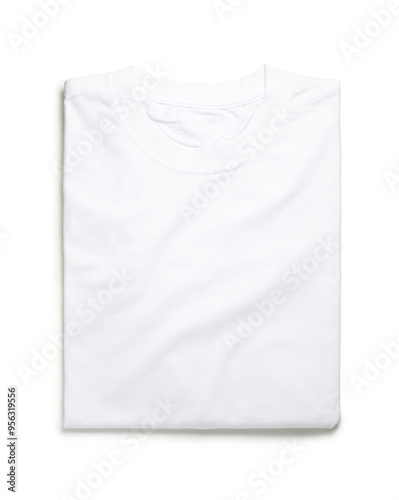 White folded t-shirt isolated on white background. Top view