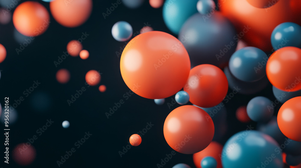 Vibrant abstract spheres in orange and blue hues float in dark space, creating a dynamic and futuristic visual with depth and contrast. Vibrant abstract spheres in orange and blue hues float in dark space, creating a dynamic and futuristic visual with depth and contrast.
