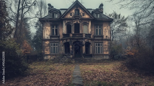 Old Abandoned Haunted House, Spooky Halloween Setting, 3D Render Illustration. AI generated illustration.