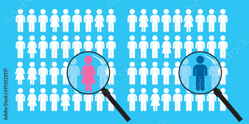 Image symbolizes the focus on selecting or recognizing particular individuals from a crowd, which could represent themes such as recruitment, data analysis, demographic studies, or targeted market