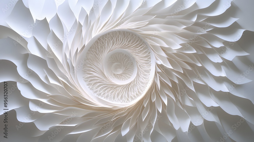 34. Intricate paper cuts forming a swirling, 3D pattern with varying levels of transparency