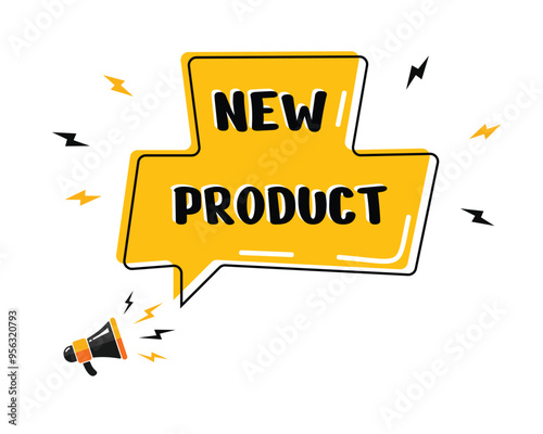	
megaphone with New Product speech bubble, business design, marketing, announcement, discount, cashback. creative banner. editable vector eps 10.