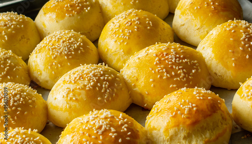 Fresh Homemade Baked Hamburger Buns photo