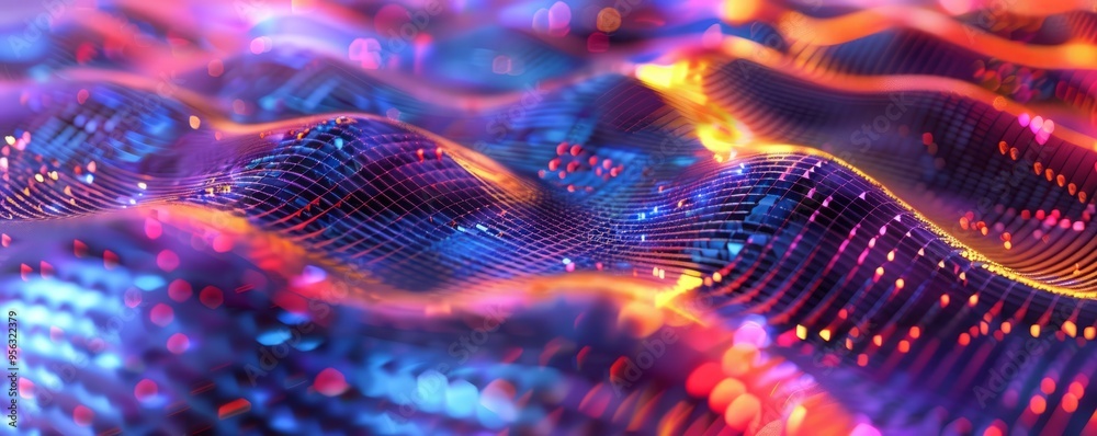 Holo abstract 3D grid with shifting colors, 4K hyperrealistic photo Holo abstract 3D grid with shifting colors, 4K hyperrealistic photo