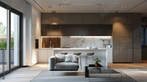 a minimalist kitchen with smooth surfaces and a seamless look