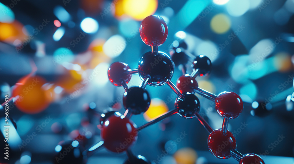 Close-up of a molecular model with intricate bonds and atoms rendered in a high-tech, medical-themed environment, emphasizing scientific research. Close-up of a molecular model with intricate bonds and atoms rendered in a high-tech, medical-themed environment, emphasizing scientific research.
