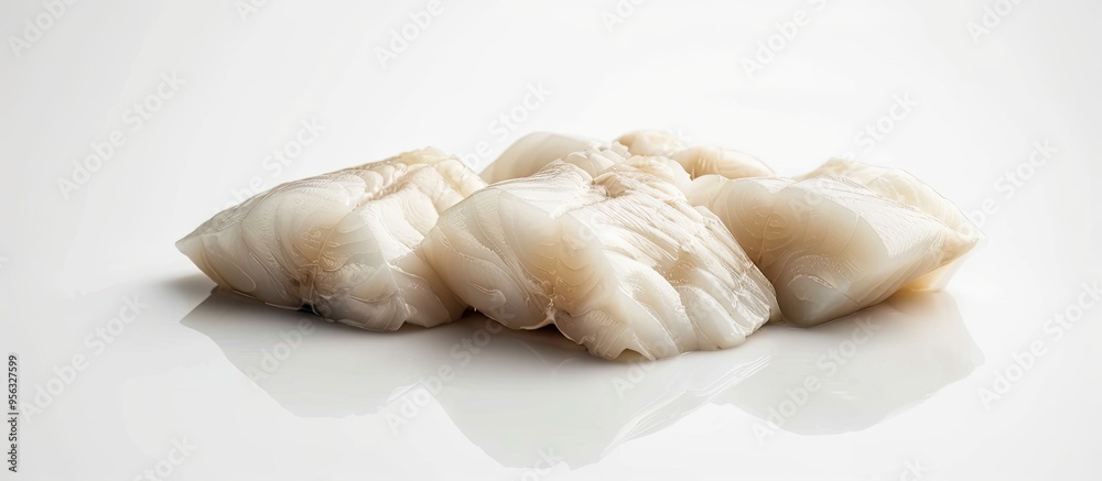 Codfish fillets fresh raw meat of codfish White background copy space image Codfish fillets fresh raw meat of codfish White background copy space image