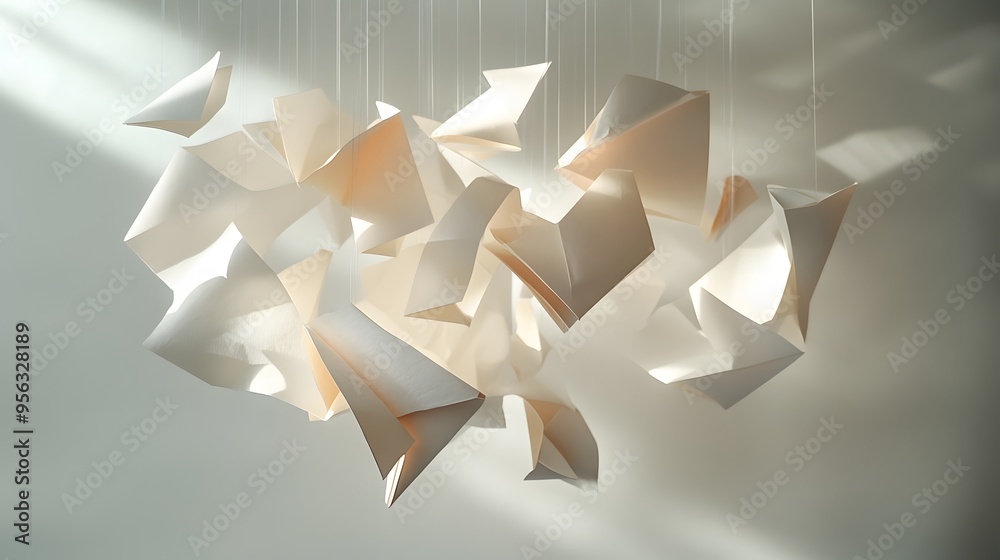 Obraz premium 17. Suspended paper shapes with varying degrees of transparency and depth, creating a floating effect