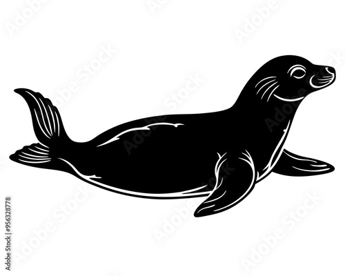 Wallpaper Mural A vector silhouette of a resting seal lying on its side, with flippers extended. Torontodigital.ca