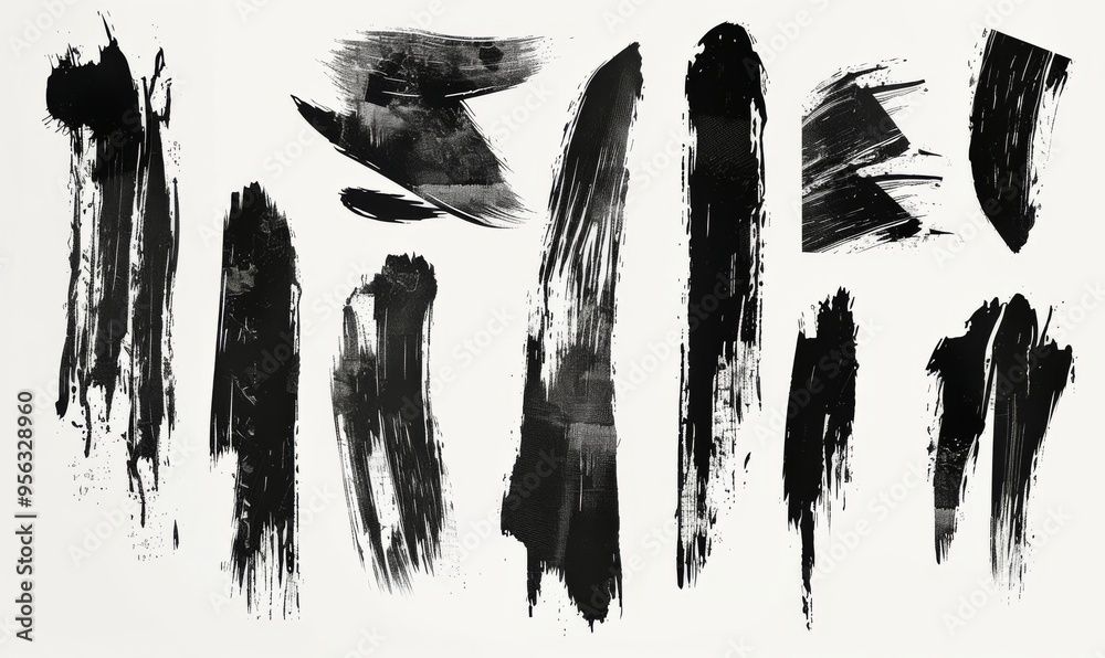 Black watercolor grunge stains and rectangle lines set, abstract banners Black watercolor grunge stains and rectangle lines set, abstract banners