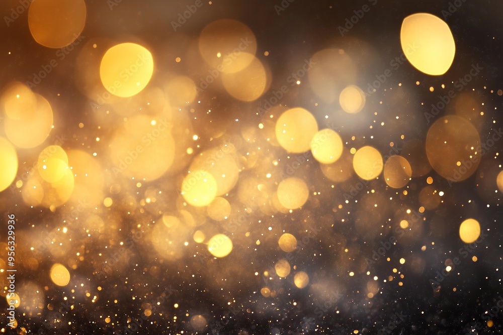 Golden bokeh lights shimmer against a dark background, creating a festive and magical atmosphere during an evening celebration Golden bokeh lights shimmer against a dark background, creating a festive and magical atmosphere during an evening celebration