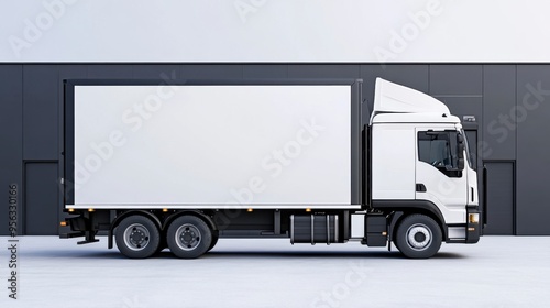 A white truck parked against a minimalist backdrop, ideal for transportation and logistics themes.