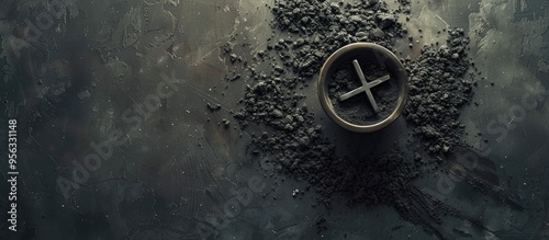 A flat lay image for Ash Wednesday shows ashes beside an ash cross a Christian symbol observed during a day of fasting and prayer that starts the Lenten season on Shrove Tuesday with a copy space ima