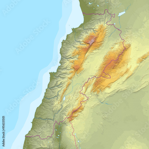 Blank physical topographic map of Lebanon