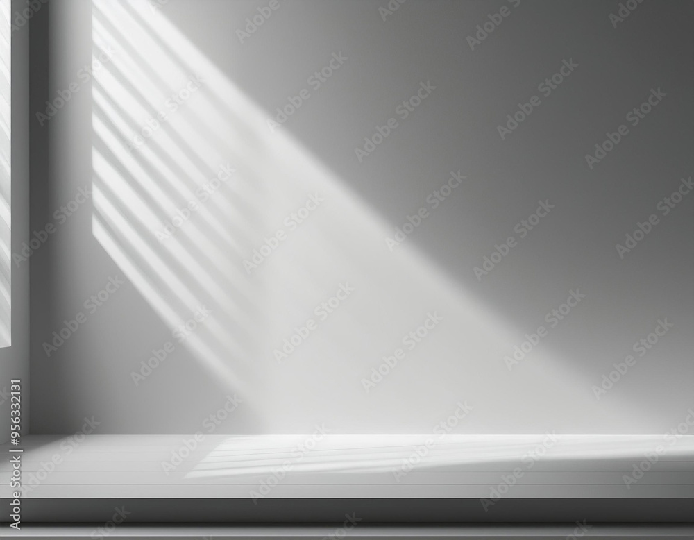 Obraz premium Background Studio,White Concrete Wall Texture with Leaves Shadow on Cement floor,Empty Grey Studio Room Display with Table Top,Backdrop background 