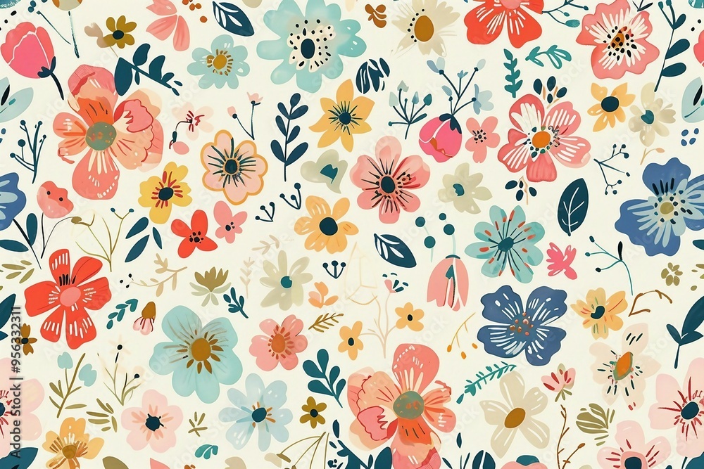 Artistic Floral Design with an Array of Flowers in Various Colors and Shapes on a Neutral Background. Generative AI Artistic Floral Design with an Array of Flowers in Various Colors and Shapes on a Neutral Background. Generative AI