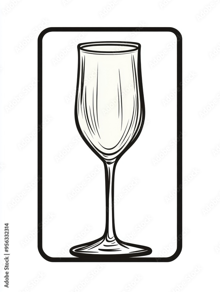 Line art illustration of a square shaped peeling sticker featuring a cartoon image of a champagne flute Line art illustration of a square shaped peeling sticker featuring a cartoon image of a champagne flute