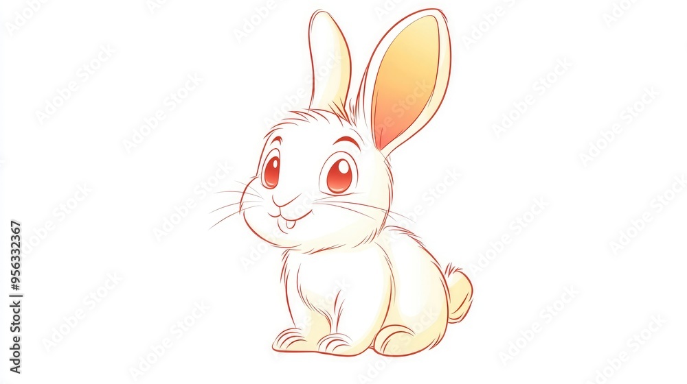 Line art illustration featuring a warm gradient drawing of an adorable small rabbit in a cartoon style Line art illustration featuring a warm gradient drawing of an adorable small rabbit in a cartoon style