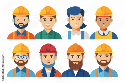 Construction worker face avatar icons vector, Construction worker, Illustration of man wearing worker apron outfit