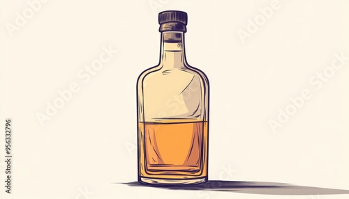 Line art illustration of a vintage whiskey bottle in a cartoon style photo