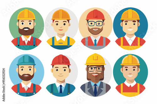 Construction worker face avatar icons vector, Construction worker, Illustration of man wearing worker apron outfit