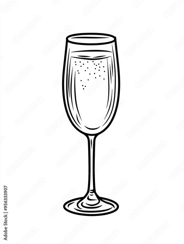 Line art illustration of a square shaped peeling sticker featuring a cartoon image of a champagne flute Line art illustration of a square shaped peeling sticker featuring a cartoon image of a champagne flute