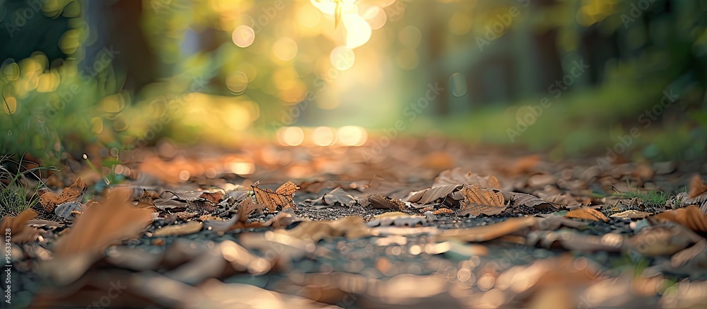 Blurry outdoor abstract photography with a defocused view of green nature on the ground showcasing brown dry leaves grass and a bokeh effect perfect for a wallpaper background or design with copy spa Blurry outdoor abstract photography with a defocused view of green nature on the ground showcasing brown dry leaves grass and a bokeh effect perfect for a wallpaper background or design with copy spa