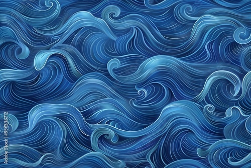 Seamless Ocean Waves Design In Shades Of Blue, Perfect For Backgrounds And Textures. Generative AI