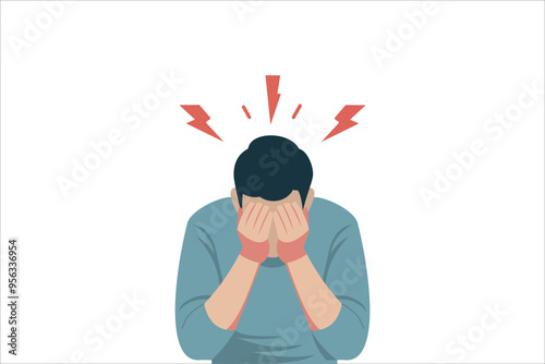 Vector a man with his hands on his head and his hands are holding his head. vector illustration.