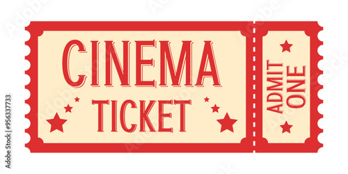Vintage red and beige cinema ticket vector illustration.