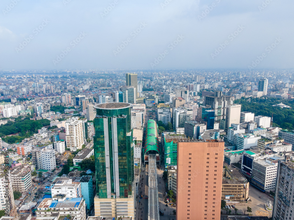 Obraz premium Aerial View of Financial District of Dhaka City- Motijheel Commerical Area, Dhaka Landmark. Dhaka Cityscape