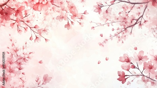 Watercolor sakura frame with cherry tree branches for a festive background