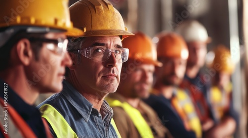 Portrait of workers standing together in diverse group of team on construction site, unity and strength, Labor Day concept.